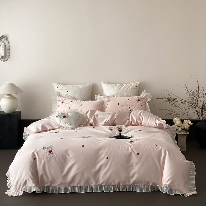 91家纺网 家纺一手货源 找家纺 MIU缪家居2025新款100S全棉四件套-遇见爱（控价368） 粉