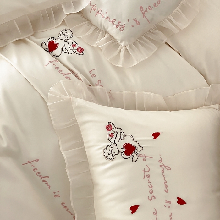 91家纺网 家纺一手货源 找家纺 MIU缪家居2025新款100S全棉四件套-遇见爱（控价368） 白