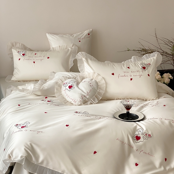 91家纺网 家纺一手货源 找家纺 MIU缪家居2025新款100S全棉四件套-遇见爱（控价368） 白