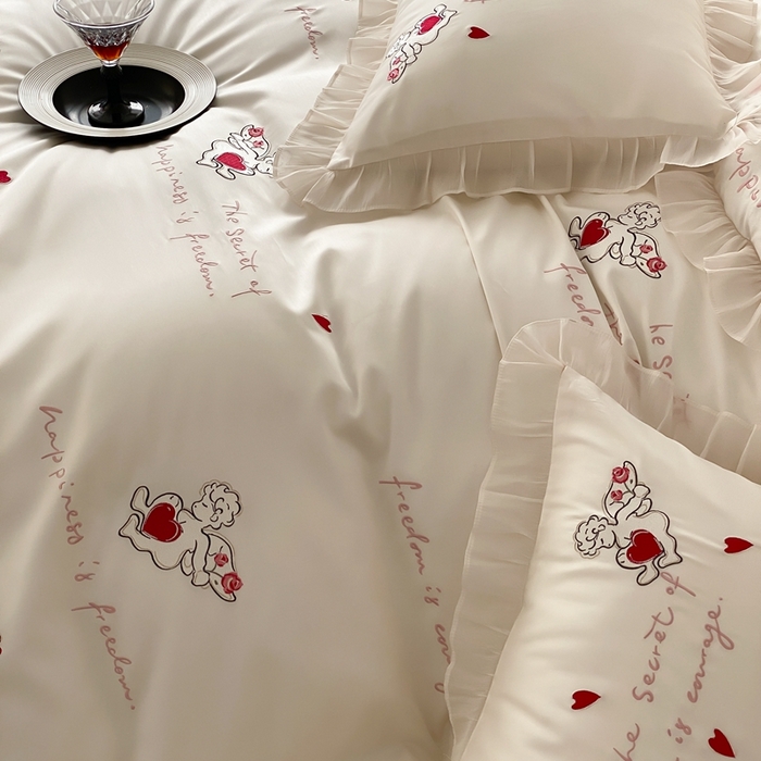 91家纺网 家纺一手货源 找家纺 MIU缪家居2025新款100S全棉四件套-遇见爱（控价368） 白