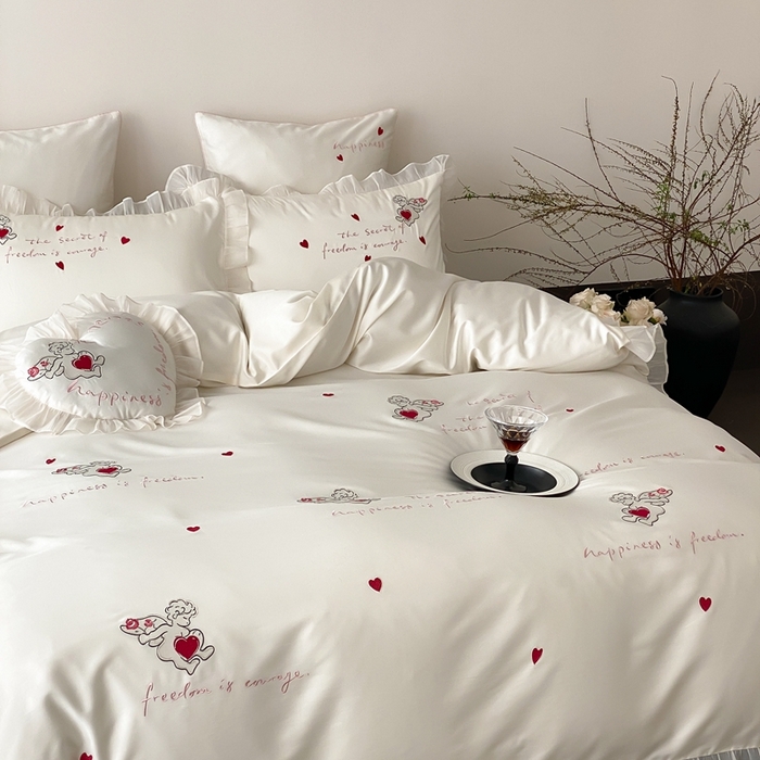 91家纺网 家纺一手货源 找家纺 MIU缪家居2025新款100S全棉四件套-遇见爱（控价368） 白