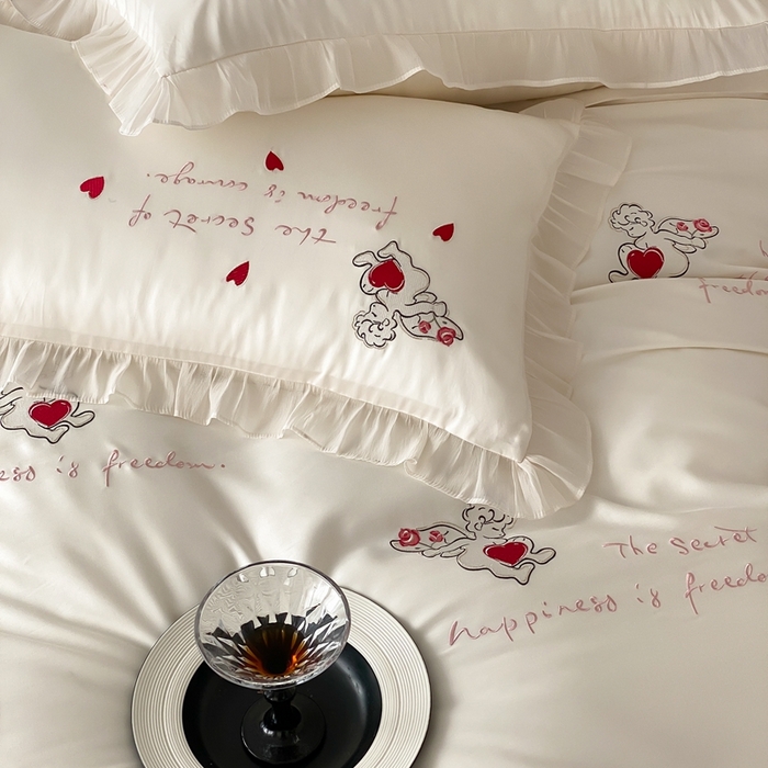 91家纺网 家纺一手货源 找家纺 MIU缪家居2025新款100S全棉四件套-遇见爱（控价368） 白