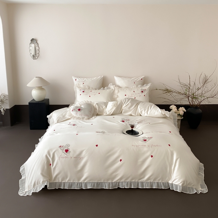 91家纺网 家纺一手货源 找家纺 MIU缪家居2025新款100S全棉四件套-遇见爱（控价368） 白