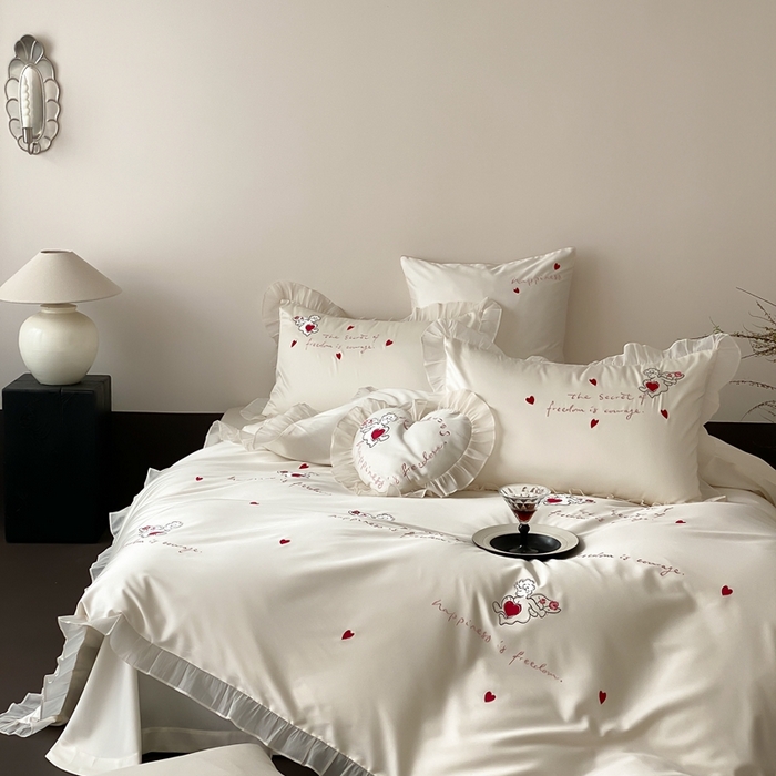 91家纺网 家纺一手货源 找家纺 MIU缪家居2025新款100S全棉四件套-遇见爱（控价368） 白