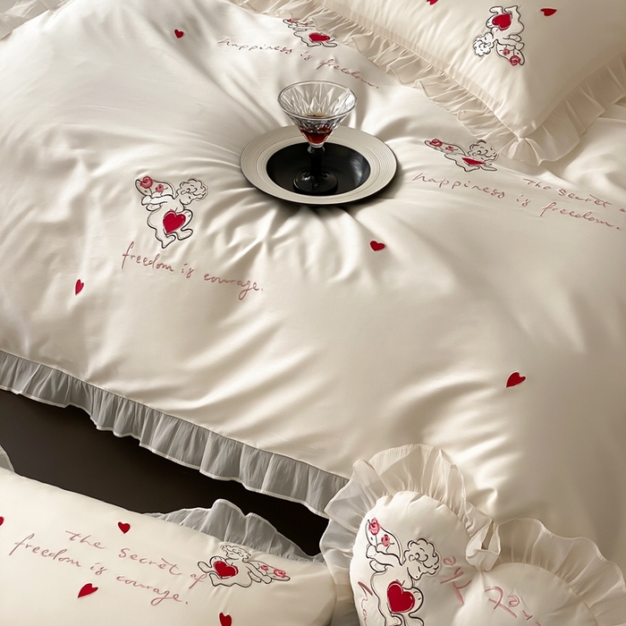 91家纺网 家纺一手货源 找家纺 MIU缪家居2025新款100S全棉四件套-遇见爱（控价368） 白