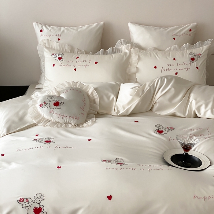 91家纺网 家纺一手货源 找家纺 MIU缪家居2025新款100S全棉四件套-遇见爱（控价368） 白