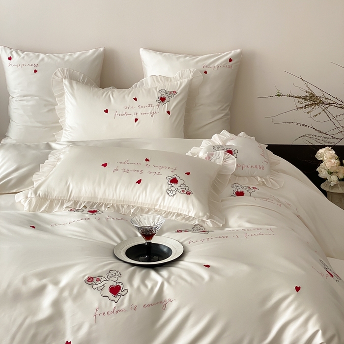 91家纺网 家纺一手货源 找家纺 MIU缪家居2025新款100S全棉四件套-遇见爱（控价368） 白