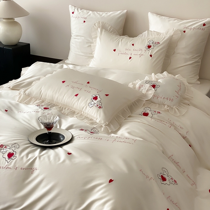 91家纺网 家纺一手货源 找家纺 MIU缪家居2025新款100S全棉四件套-遇见爱（控价368） 白