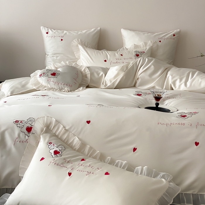 91家纺网 家纺一手货源 找家纺 MIU缪家居2025新款100S全棉四件套-遇见爱（控价368） 白