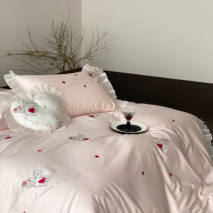 91家纺网 家纺一手货源 找家纺 MIU缪家居2025新款100S全棉四件套-遇见爱（控价368） 粉