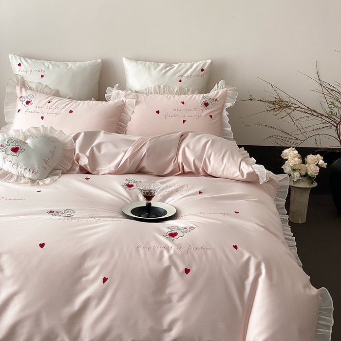 91家纺网 家纺一手货源 找家纺 MIU缪家居2025新款100S全棉四件套-遇见爱（控价368） 粉