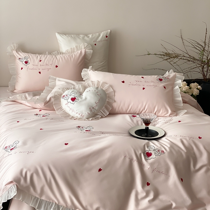 91家纺网 家纺一手货源 找家纺 MIU缪家居2025新款100S全棉四件套-遇见爱（控价368） 粉