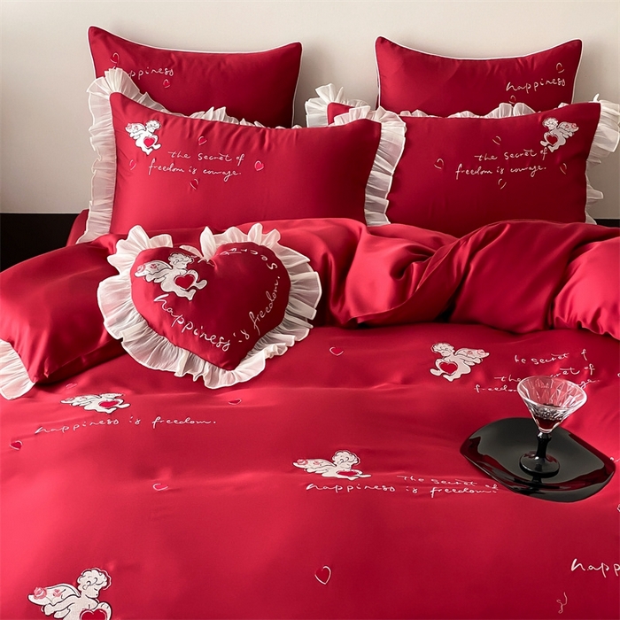 91家纺网 家纺一手货源 找家纺 MIU缪家居2025新款100S全棉四件套-遇见爱（控价368） 红