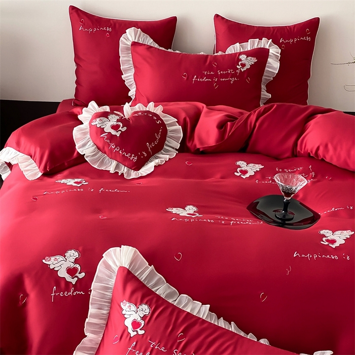 91家纺网 家纺一手货源 找家纺 MIU缪家居2025新款100S全棉四件套-遇见爱（控价368） 红