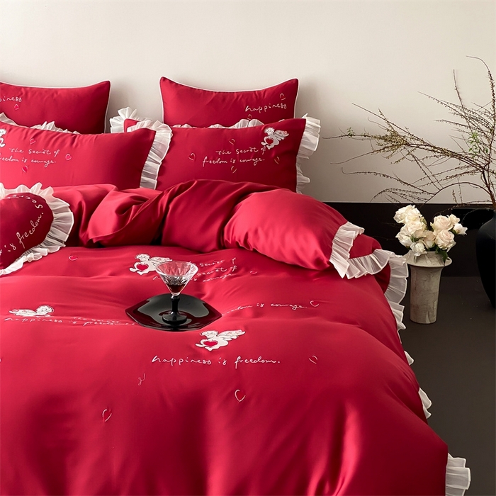 91家纺网 家纺一手货源 找家纺 MIU缪家居2025新款100S全棉四件套-遇见爱（控价368） 红