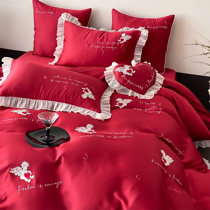 91家纺网 家纺一手货源 找家纺 MIU缪家居2025新款100S全棉四件套-遇见爱（控价368） 红