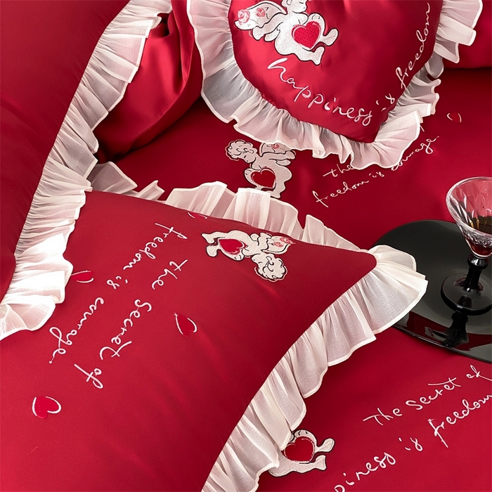 91家纺网 家纺一手货源 找家纺 MIU缪家居2025新款100S全棉四件套-遇见爱（控价368） 红