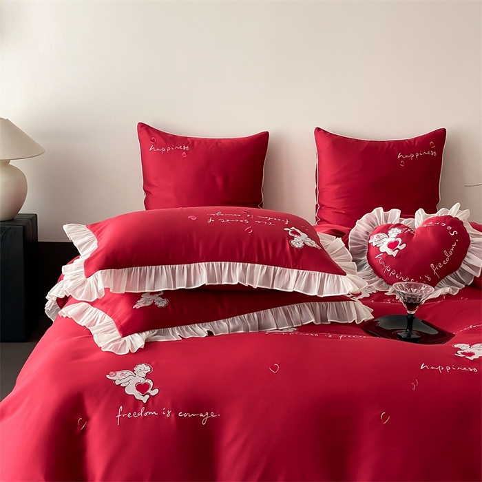 91家纺网 家纺一手货源 找家纺 MIU缪家居2025新款100S全棉四件套-遇见爱（控价368） 红