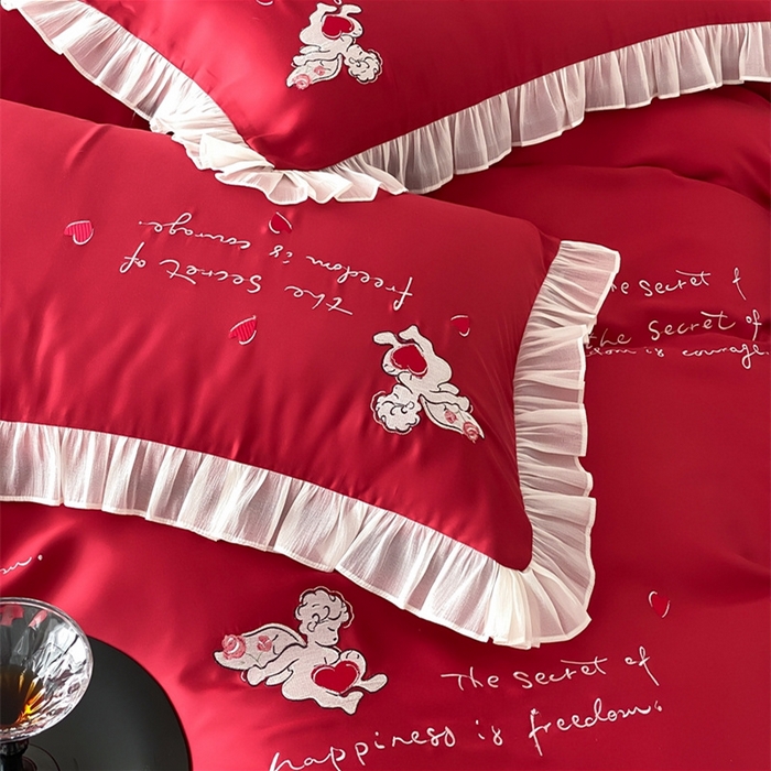 91家纺网 家纺一手货源 找家纺 MIU缪家居2025新款100S全棉四件套-遇见爱（控价368） 红