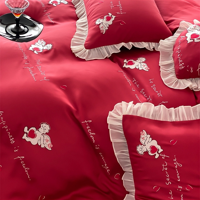 91家纺网 家纺一手货源 找家纺 MIU缪家居2025新款100S全棉四件套-遇见爱（控价368） 红