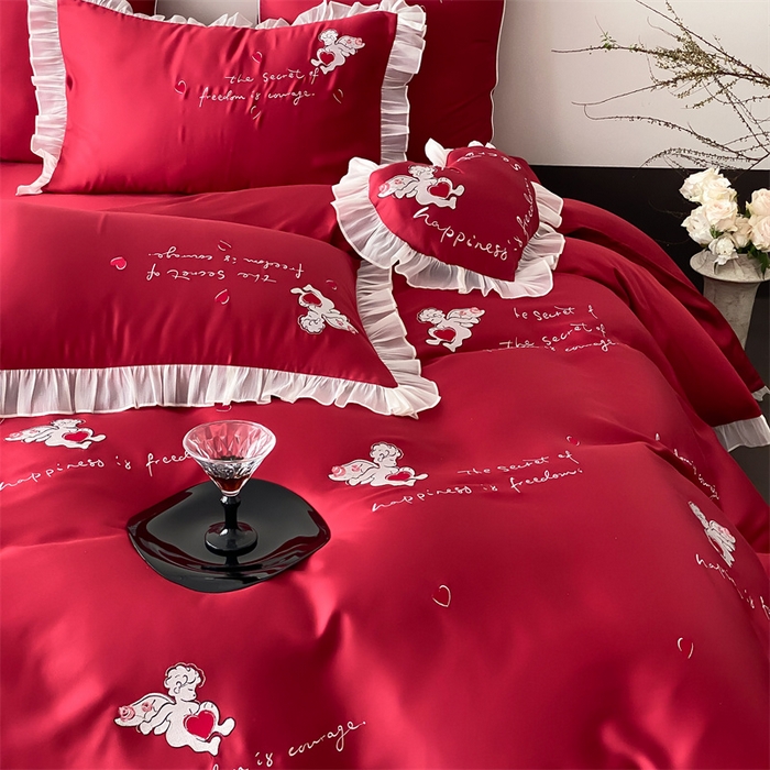 91家纺网 家纺一手货源 找家纺 MIU缪家居2025新款100S全棉四件套-遇见爱（控价368） 红