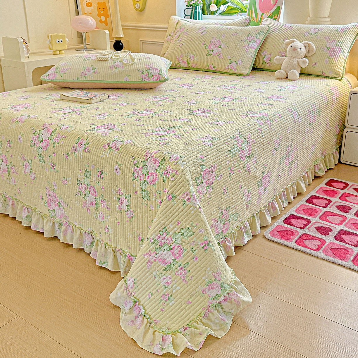 91家纺网 家纺一手货源 找家纺 恒尚居 2025新款云感皱皱纱床盖花边床单双层纱床盖三件套-四季款【系列二】 花边款-花仙子