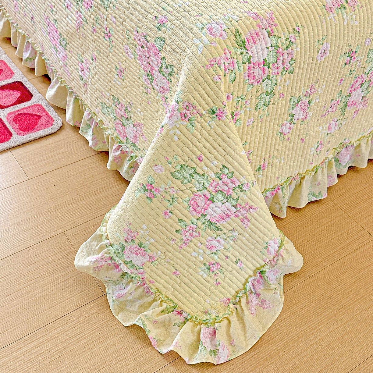 91家纺网 家纺一手货源 找家纺 恒尚居 2025新款云感皱皱纱床盖花边床单双层纱床盖三件套-四季款【系列二】 花边款-花仙子