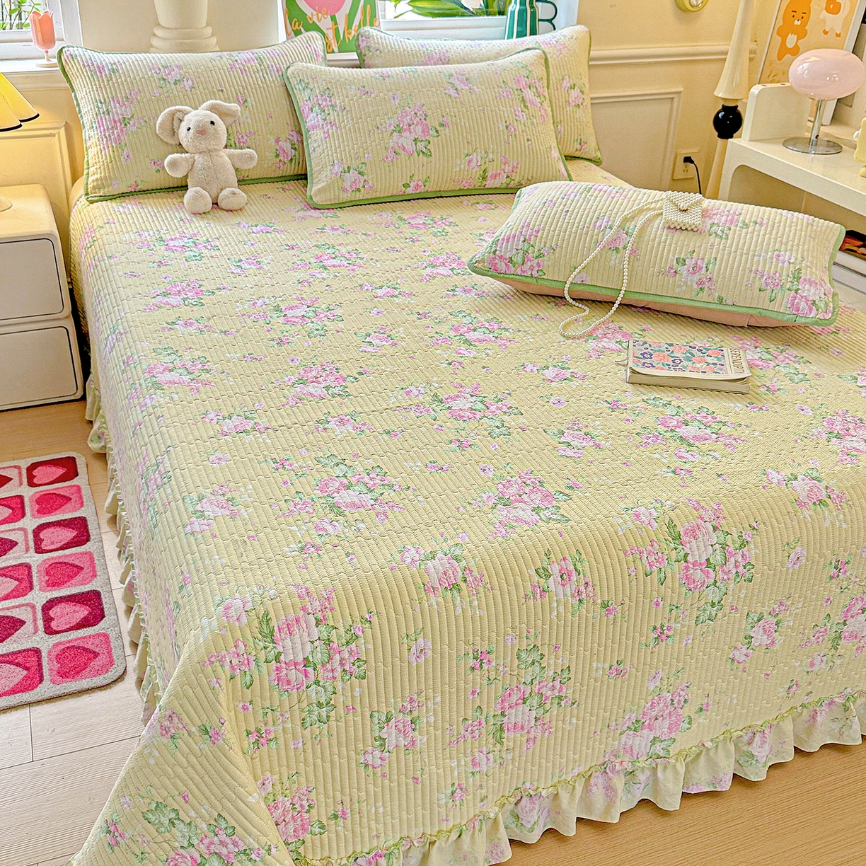 91家纺网 家纺一手货源 找家纺 恒尚居 2025新款云感皱皱纱床盖花边床单双层纱床盖三件套-四季款【系列二】 花边款-花仙子