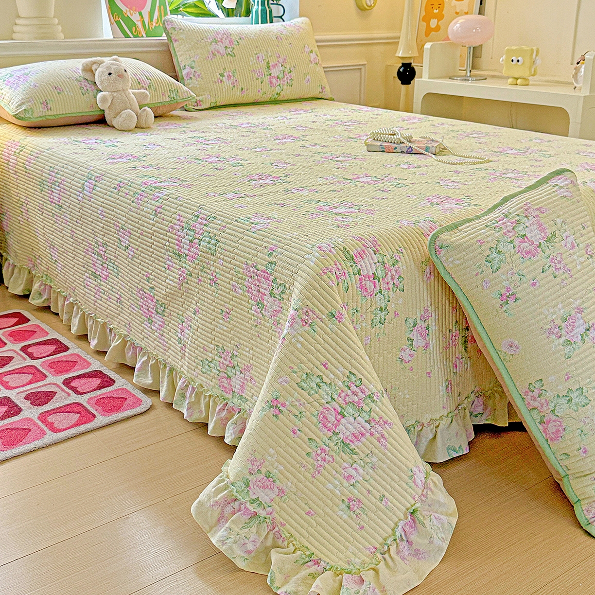 91家纺网 家纺一手货源 找家纺 恒尚居 2025新款云感皱皱纱床盖花边床单双层纱床盖三件套-四季款【系列二】 花边款-花仙子