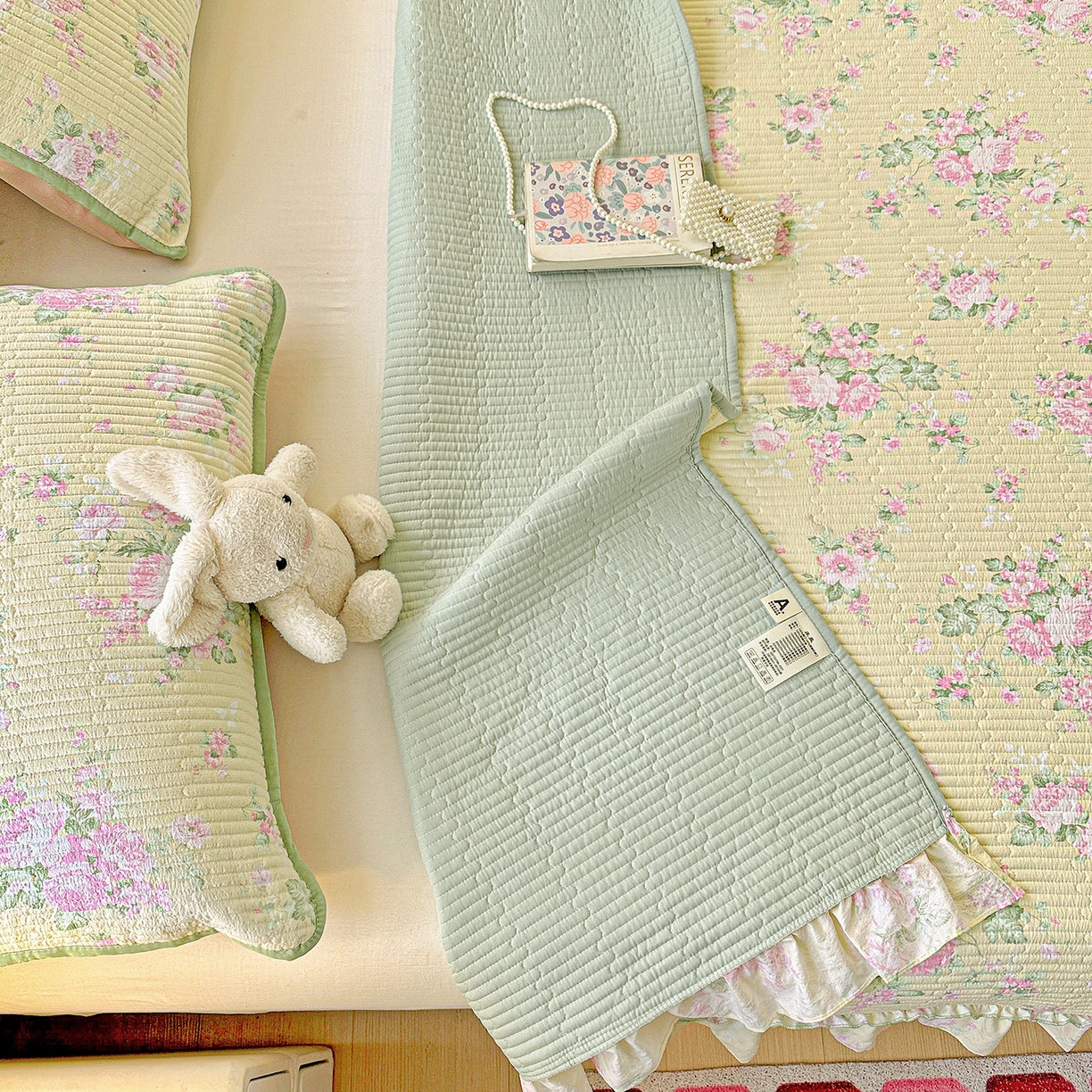 91家纺网 家纺一手货源 找家纺 恒尚居 2025新款云感皱皱纱床盖花边床单双层纱床盖三件套-四季款【系列二】 花边款-花仙子