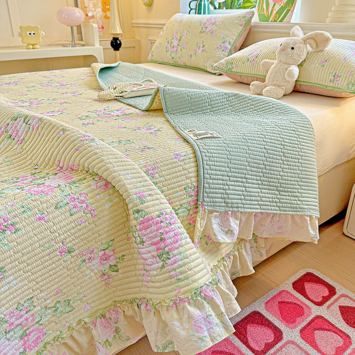 91家纺网 家纺一手货源 找家纺 恒尚居 2025新款云感皱皱纱床盖花边床单双层纱床盖三件套-四季款【系列二】 花边款-花仙子