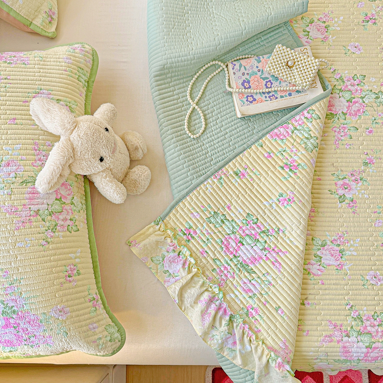 91家纺网 家纺一手货源 找家纺 恒尚居 2025新款云感皱皱纱床盖花边床单双层纱床盖三件套-四季款【系列二】 花边款-花仙子