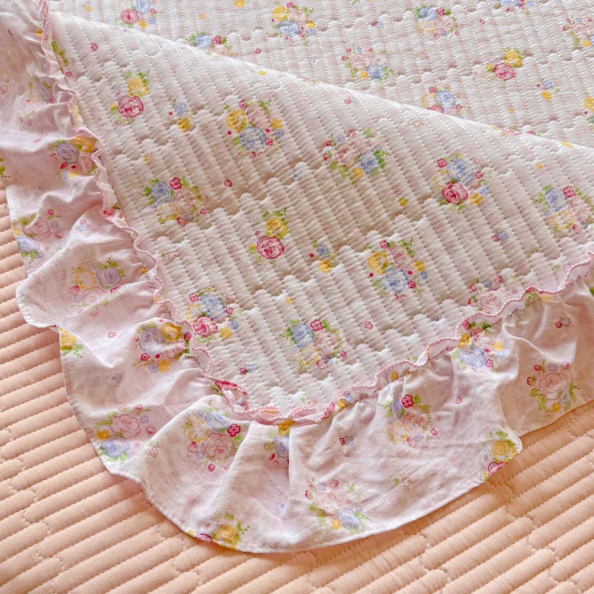 91家纺网 家纺一手货源 找家纺 恒尚居 2025新款云感皱皱纱床盖花边床单双层纱床盖三件套-四季款【系列二】 花边款-美好时光