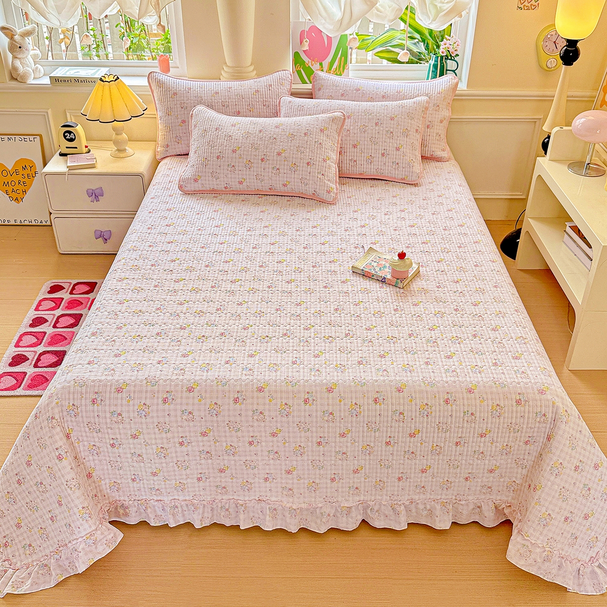 91家纺网 家纺一手货源 找家纺 恒尚居 2025新款云感皱皱纱床盖花边床单双层纱床盖三件套-四季款【系列二】 花边款-美好时光