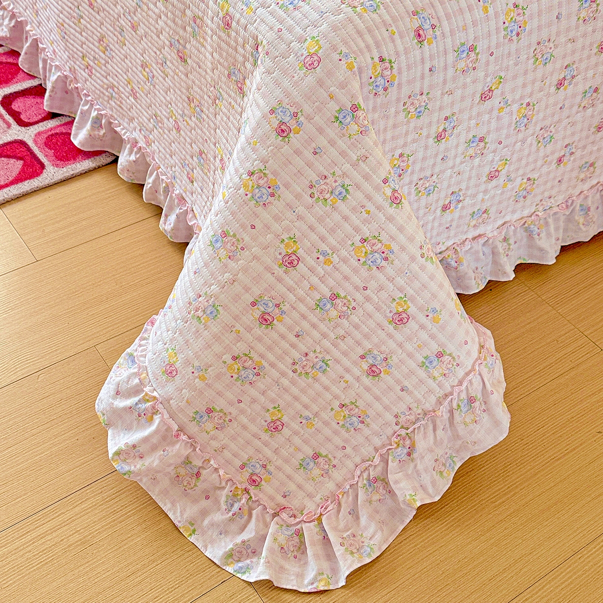 91家纺网 家纺一手货源 找家纺 恒尚居 2025新款云感皱皱纱床盖花边床单双层纱床盖三件套-四季款【系列二】 花边款-美好时光