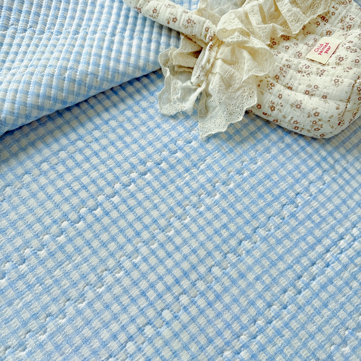 91家纺网 家纺一手货源 找家纺 恒尚居 2025新款云感皱皱纱床盖花边床单双层纱床盖三件套-四季款【系列二】 花边款-天蓝格