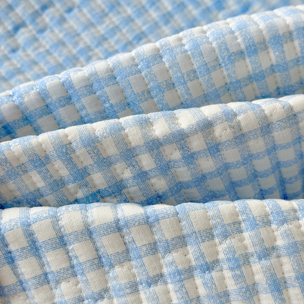 91家纺网 家纺一手货源 找家纺 恒尚居 2025新款云感皱皱纱床盖花边床单双层纱床盖三件套-四季款【系列二】 花边款-天蓝格