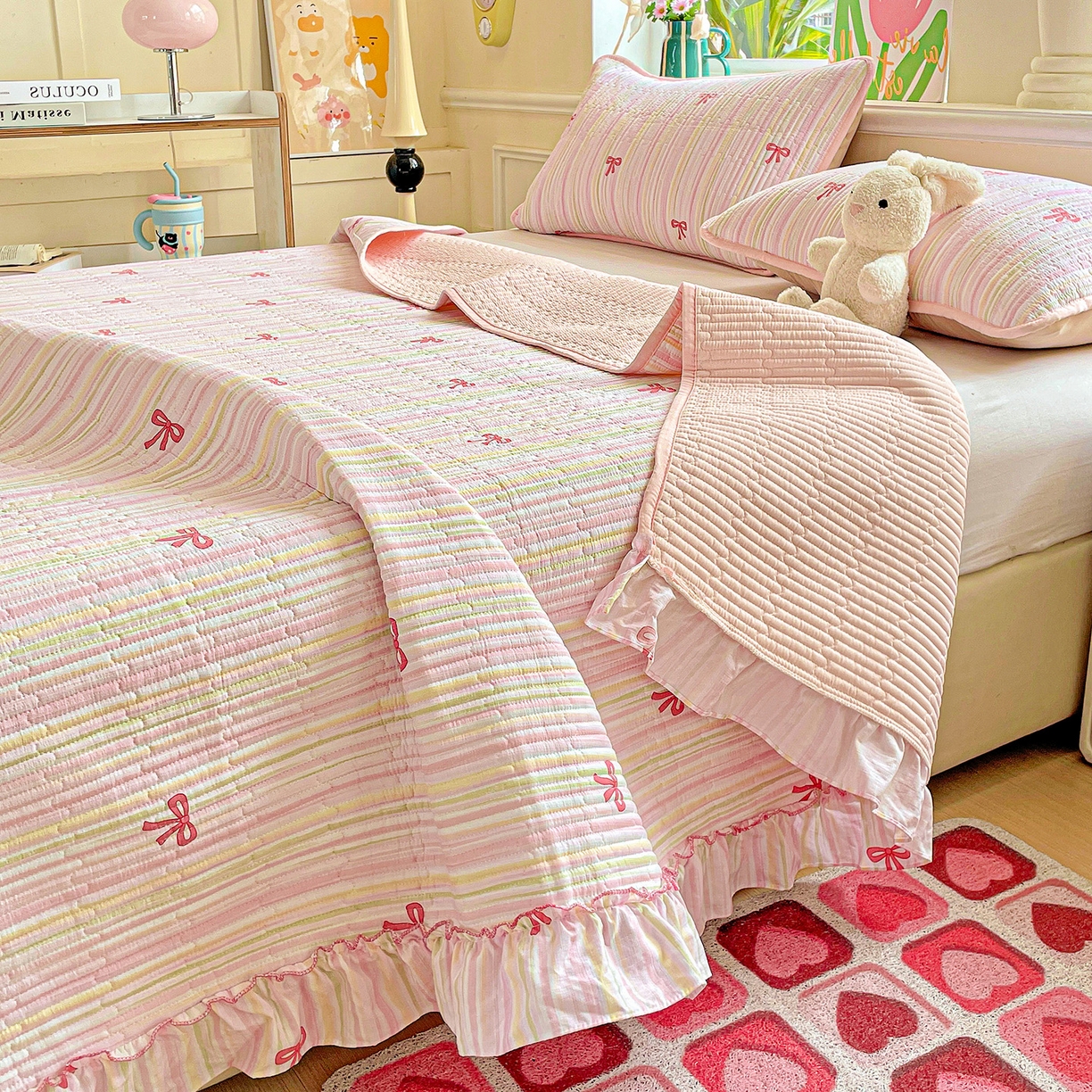 91家纺网 家纺一手货源 找家纺 恒尚居 2025新款云感皱皱纱床盖花边床单双层纱床盖三件套-四季款【系列二】 花边款-完美日记