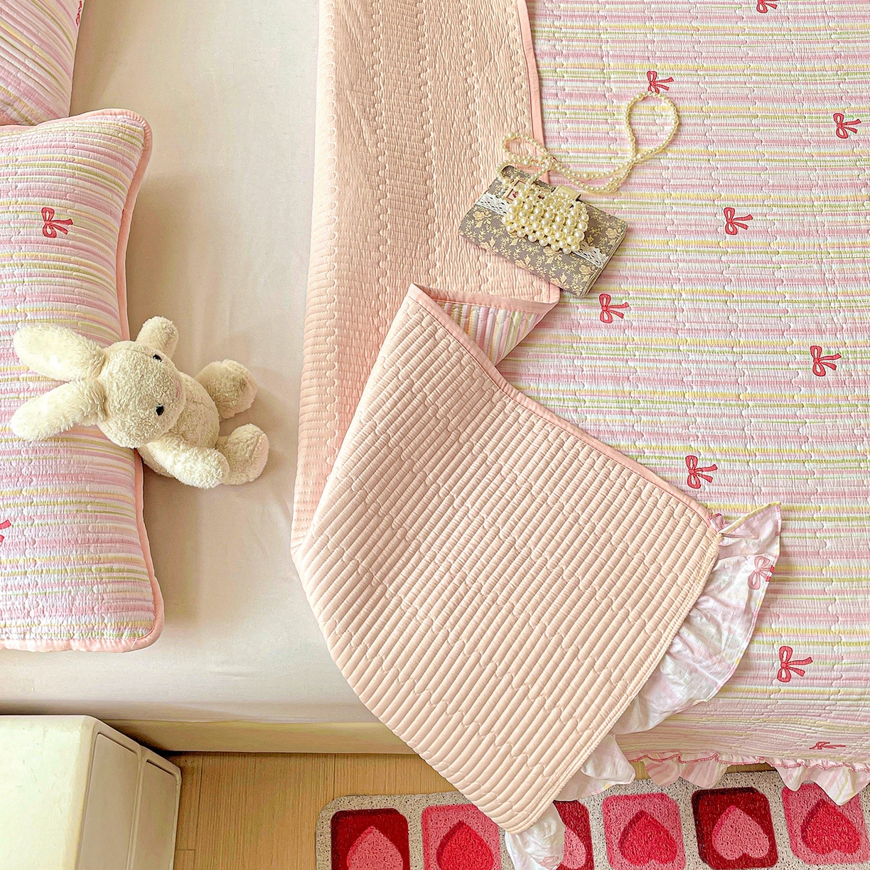 91家纺网 家纺一手货源 找家纺 恒尚居 2025新款云感皱皱纱床盖花边床单双层纱床盖三件套-四季款【系列二】 花边款-完美日记