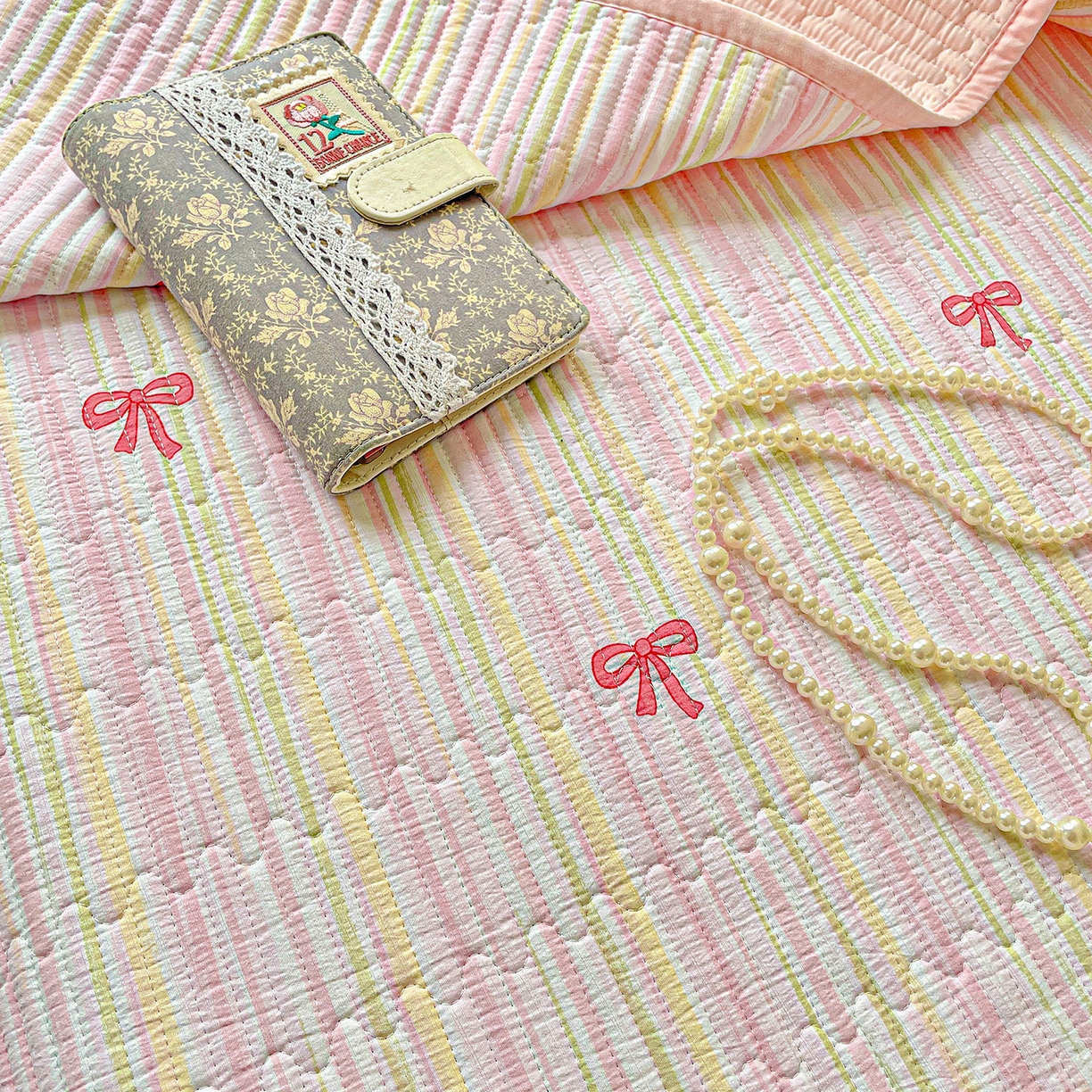 91家纺网 家纺一手货源 找家纺 恒尚居 2025新款云感皱皱纱床盖花边床单双层纱床盖三件套-四季款【系列二】 花边款-完美日记