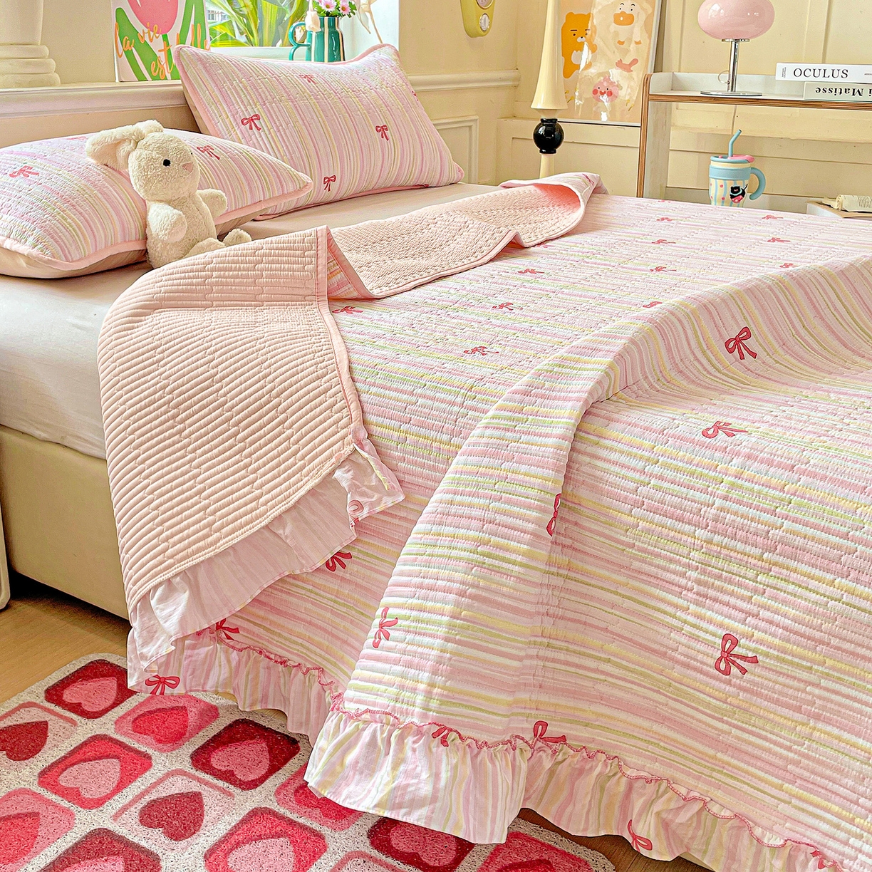 91家纺网 家纺一手货源 找家纺 恒尚居 2025新款云感皱皱纱床盖花边床单双层纱床盖三件套-四季款【系列二】 花边款-完美日记