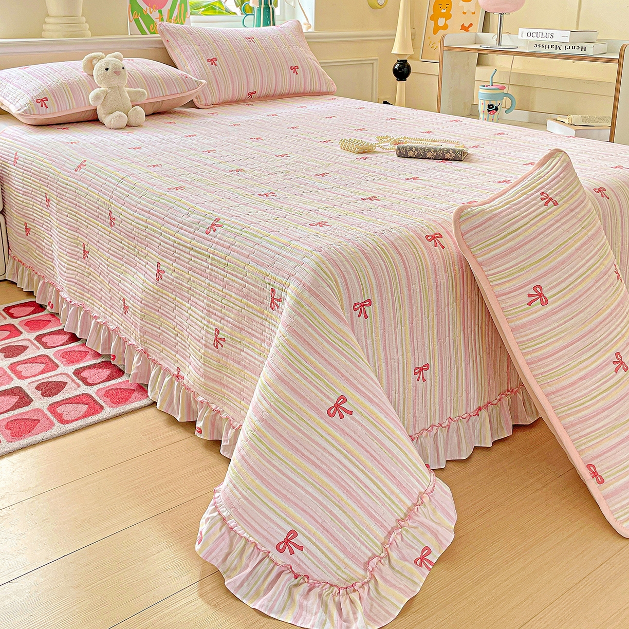 91家纺网 家纺一手货源 找家纺 恒尚居 2025新款云感皱皱纱床盖花边床单双层纱床盖三件套-四季款【系列二】 花边款-完美日记