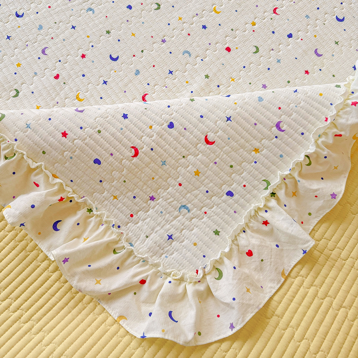 91家纺网 家纺一手货源 找家纺 恒尚居 2025新款云感皱皱纱床盖花边床单双层纱床盖三件套-四季款【系列二】 花边款-星月