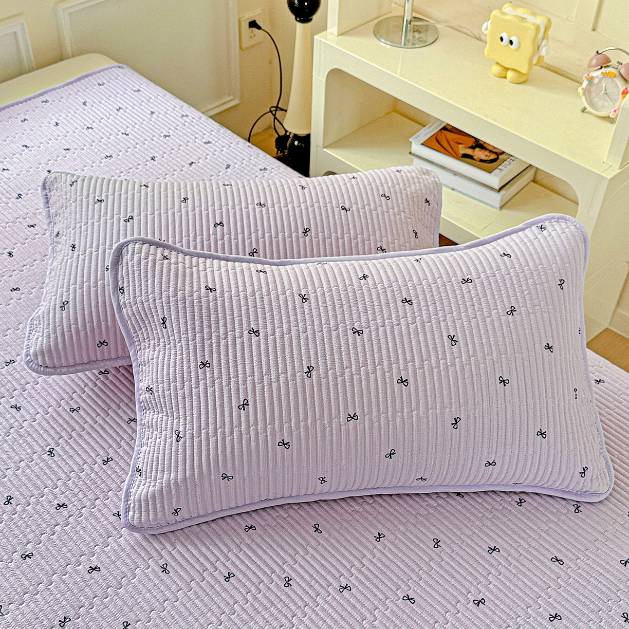 91家纺网 家纺一手货源 找家纺 恒尚居 2025新款云感皱皱纱床盖花边床单双层纱床盖三件套-四季款【系列二】 花边款-紫萱