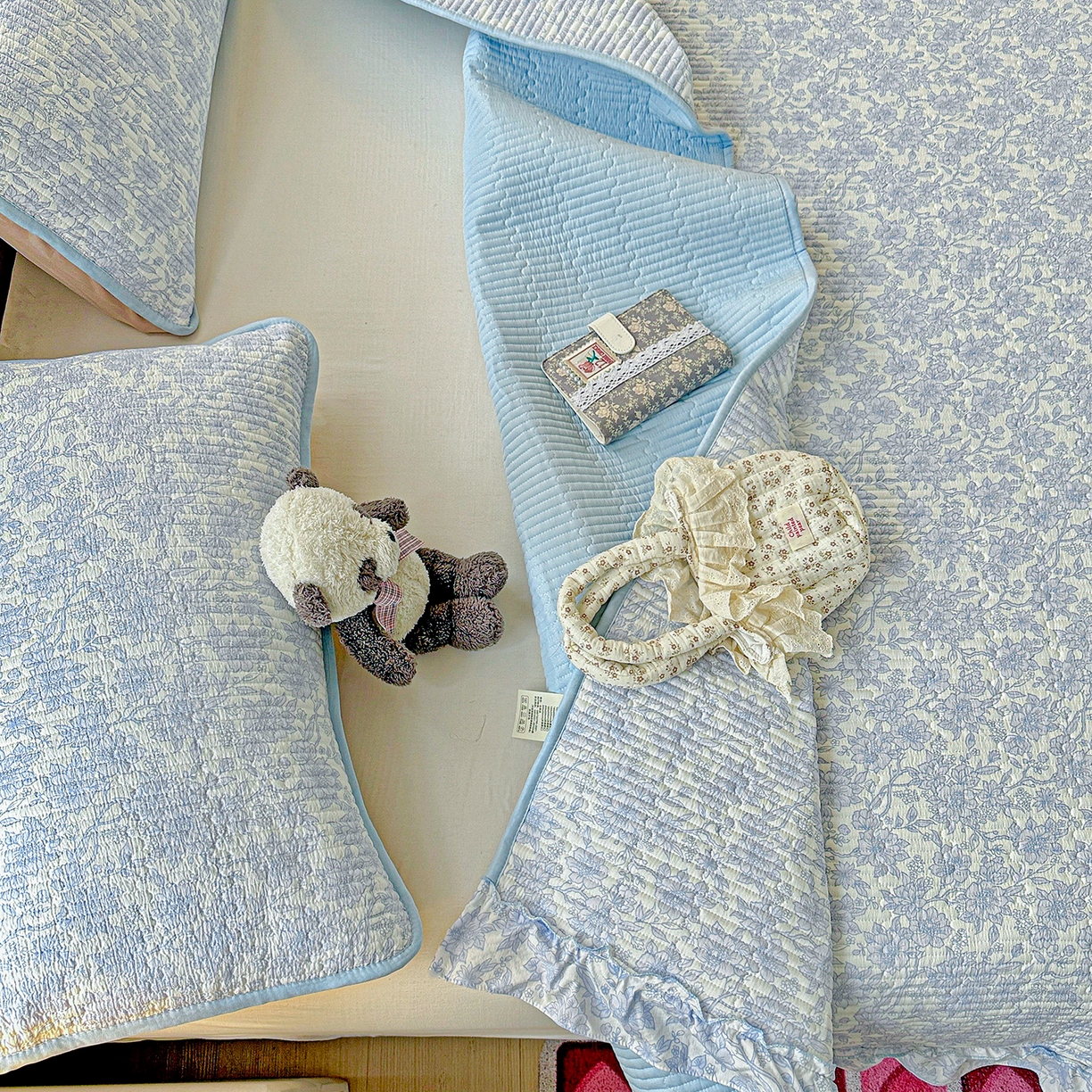 91家纺网 家纺一手货源 找家纺 （总）嘉庭居 2025新款云感皱皱纱床盖花边床单双层纱床盖三件套-四季款【系列一】