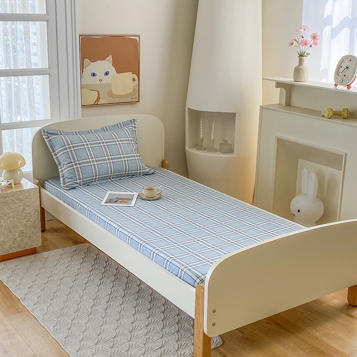 91家纺网 家纺一手货源 找家纺 凌云家纺 2025新款A类13372全棉学生床笠 绮梦蓝