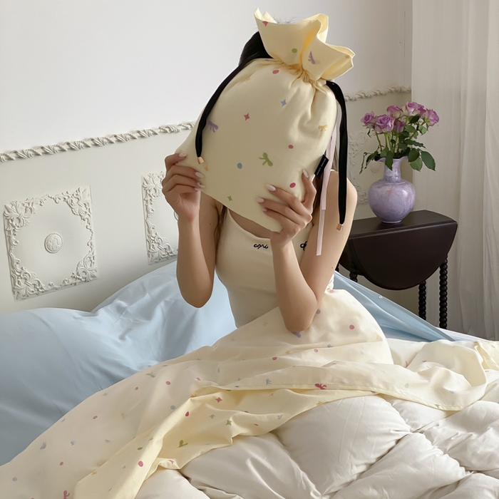 91家纺网 家纺一手货源 找家纺 Sweet dreams甜梦 2025新款全棉双层纱旅行 酒店睡袋 奶芙蝴蝶结