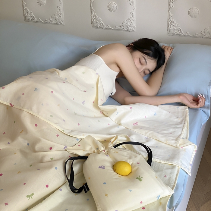 91家纺网 家纺一手货源 找家纺 Sweet dreams甜梦 2025新款全棉双层纱旅行 酒店睡袋 奶芙蝴蝶结