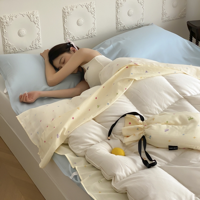91家纺网 家纺一手货源 找家纺 Sweet dreams甜梦 2025新款全棉双层纱旅行 酒店睡袋 奶芙蝴蝶结