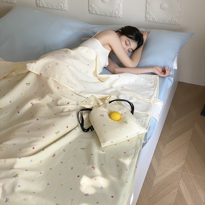 91家纺网 家纺一手货源 找家纺 Sweet dreams甜梦 2025新款全棉双层纱旅行 酒店睡袋 奶芙蝴蝶结